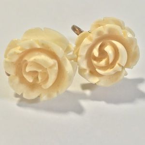 Vintage flower faux ivory clip on earrings